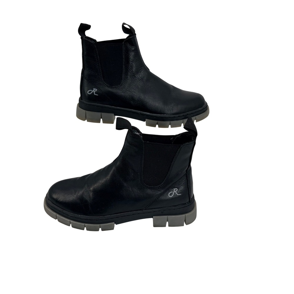 Chelsea Boots Women Size 8 Black Leather Lug Sole Pull On Gorpcore Industrial